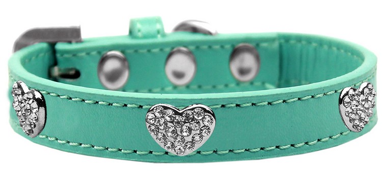 Crystal Heart Dog Collar Aqua Size 14